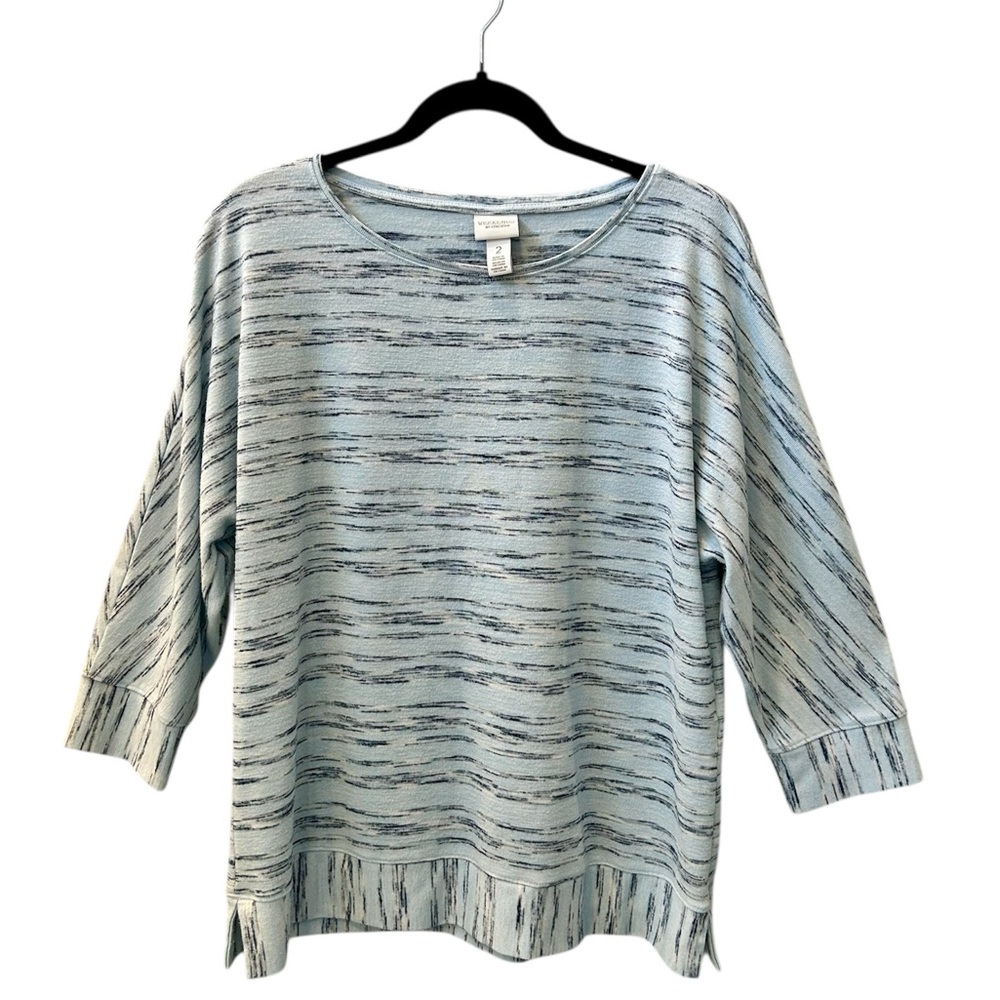 CHICO’S WEEKENDS Size 2 Large Pullover in Light and dark blue, and White